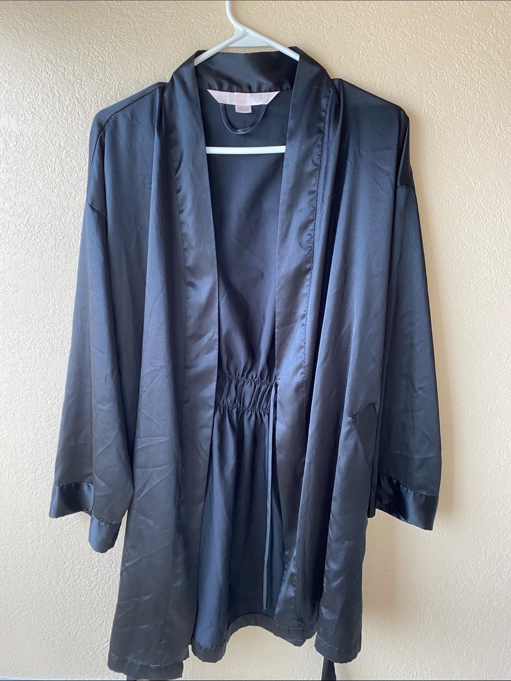 Victoria Secret Satin Open-Front Black Lounge Robe